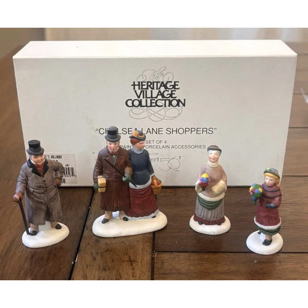 Dept 56 Dickens Village Chelsea Lane Shoppers & Hat Monger Cart Set #58390 58392
